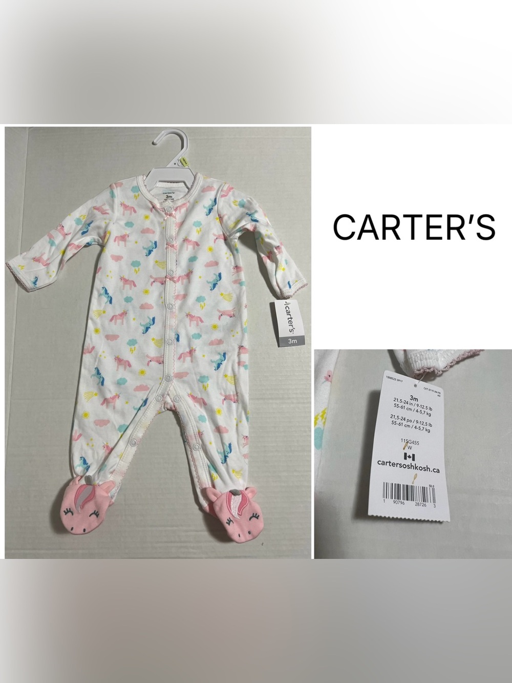 CARTER’S - 3M - NWT - INFANT GIRLS PINK UNICORN SLEEPER